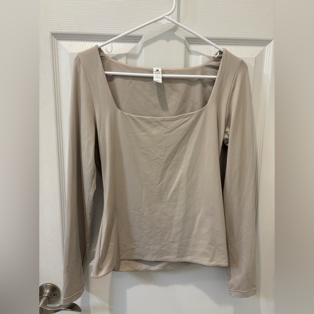 90 degrees Square Neck Cream Long Sleeve Top